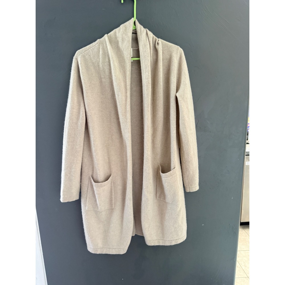 Cynthia Rowley Cashmere Longline Open Front Cardigan Beige Shawl Collar Womens M
